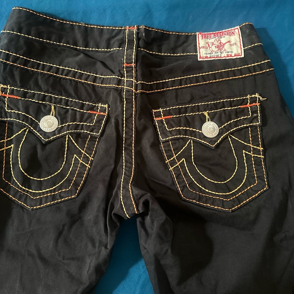 True Religion Women's Black Jeans with Yellow Stitching